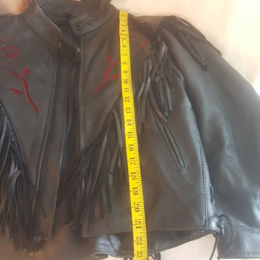 Vintage Black Leather Jacket with Red Embroidery - Picture 5 of 8
